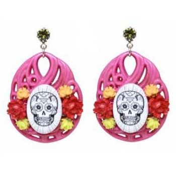 Tarina Tarantino - Sugar Skulls - Carved Rosette and Cavalera Cameo Disc Drop Earrings