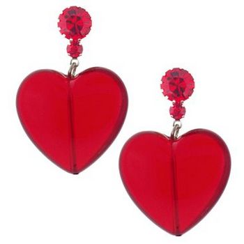 Tarina Tarantino - Translucent Lucite Heart Drop Earrings - Red