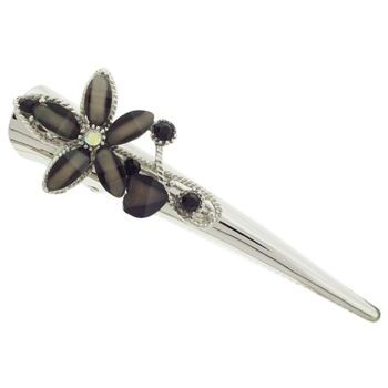 Karen Marie - Enamel Glass Heart & Flower Jaw Clip - Black (1)