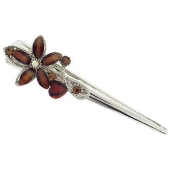 Karen Marie - Enamel Glass Heart & Flower Jaw Clip - Chocolate (1)