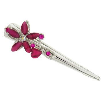 Karen Marie - Enamel Glass Heart & Flower Jaw Clip - Fuchsia (1)