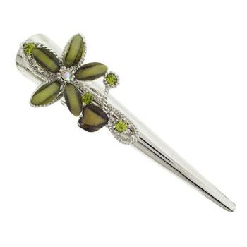 Karen Marie - Enamel Glass Heart & Flower Jaw Clip - Moss Green (1)