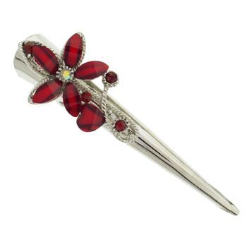 Karen Marie - Enamel Glass Heart & Flower Jaw Clip - Ruby Red (1)