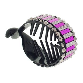 HB HairJewels - Lucy Collection - Disco Striped Pony Wrap - Watermelon & Pewter (1)