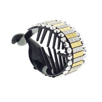 HB HairJewels - Lucy Collection - Disco Striped Pony Wrap - Caramel & Silver (1)