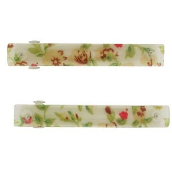 HB HairJewels - Small Flower Pattern Barrettes - Cream w/Red Flowers (2)