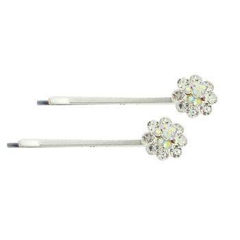 Karen Marie - Bridal Collection - Crystal Bobby Pins - White w/AB Center (Set of 2)