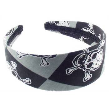 Karen Marie - Skull Headband - Gray Band w/White Skulls & Black Accent Squares (1)