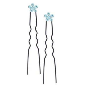 Karen Marie - Austrian Crystal Daisy French Hairpins - Aqua w/Black (2)