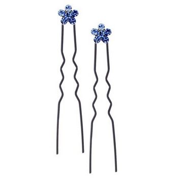 Karen Marie - Austrian Crystal Daisy French Hairpins - Blue w/Black (2)