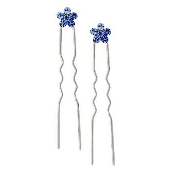 Karen Marie - Austrian Crystal Daisy French Hairpins - Blue w/Silver (2)