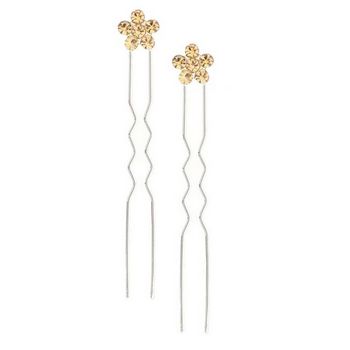 Karen Marie - Austrian Crystal Daisy French Hairpins - Amber w/Silver (2)