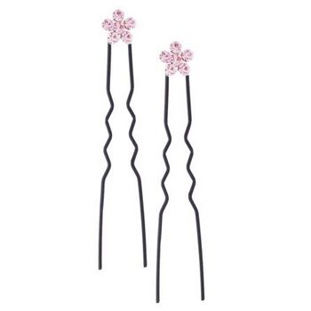 Karen Marie - Austrian Crystal Daisy French Hairpins - Pink w/Black (2)