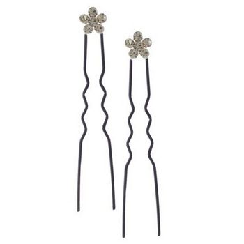 Karen Marie - Austrian Crystal Daisy French Hairpins - Smoke w/Black (2)