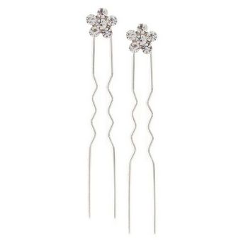 Karen Marie - Austrian Crystal Daisy French Hairpins - White w/Silver (2)