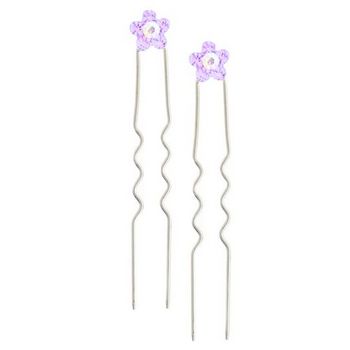 Karen Marie - Austrian Crystal Flower French Hairpins - Amethyst w/Silver (2)