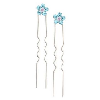 Karen Marie - Austrian Crystal Flower French Hairpins - Aqua w/Silver (2)
