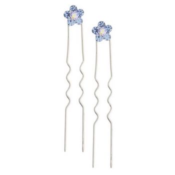 Karen Marie - Austrian Crystal Flower French Hairpins - Blue w/Silver (2)