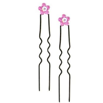 Karen Marie - Austrian Crystal Flower French Hairpins - Pink w/Black (2)