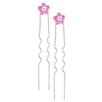 Karen Marie - Austrian Crystal Flower French Hairpins - Pink w/Silver (2)