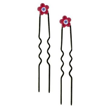 Karen Marie - Austrian Crystal Flower French Hairpins - Red w/Black (2)