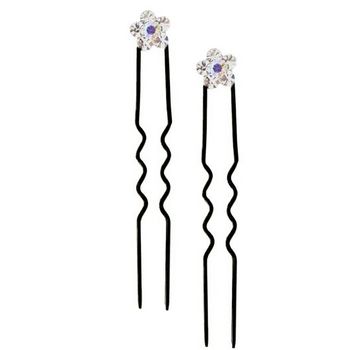 Karen Marie - Austrian Crystal Flower French Hairpins - White w/Black (2)