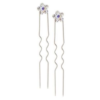Karen Marie - Austrian Crystal Flower French Hairpins - White w/Silver (2)
