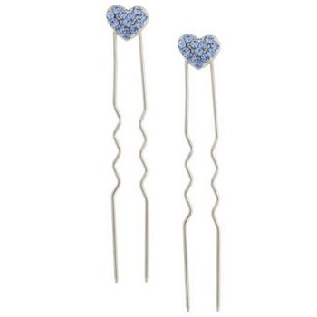 Karen Marie - Austrian Crystal Heart French Hairpins - Blue w/Silver (2)