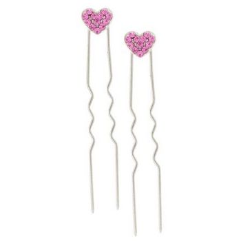 Karen Marie - Austrian Crystal Heart French Hairpins - Pink w/Silver (2)