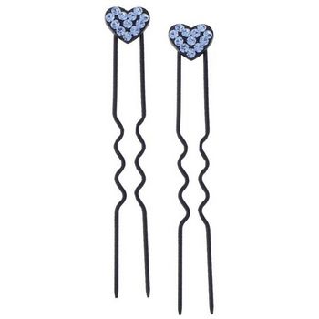 Karen Marie - Austrian Crystal Heart French Hairpins - Blue w/Black (2)