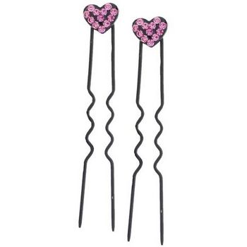 Karen Marie - Austrian Crystal Heart French Hairpins - Pink w/Black (2)