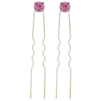 Karen Marie - Crystal French Hairpins - Large - Pink/Silver (2)