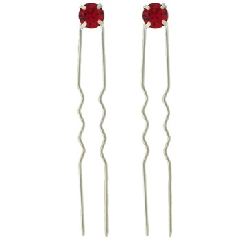 Karen Marie - Crystal French Hairpins - Large - Red/Silver (2)