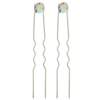 Karen Marie - Crystal French Hairpins - Large - White AB/Silver (2)