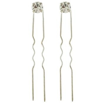 Karen Marie - Crystal French Hairpins - Large - White/Silver (2)