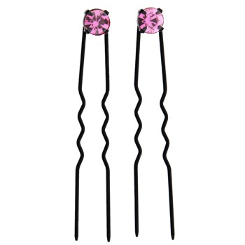 Karen Marie - Crystal French Hairpins - Large - Pink/Black (2)