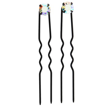 Karen Marie - Crystal French Hairpins - Large - White AB/Black (2)