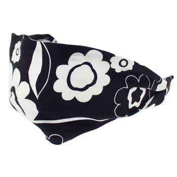 Frank & Kahn - Silk Charmeuse Scarf Headband - Black W/Large Flowers