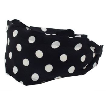 Frank & Kahn - Silk/Poly Blend Scarf Headband - Black w/White Polka Dots