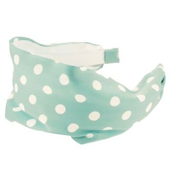 Frank & Kahn - Silk Charmeuse Scarf Headband - Light Aqua w/Small White Polka Dots