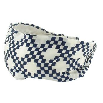 Frank & Kahn - Silk Charmeuse Scarf Headband - White w/Navy