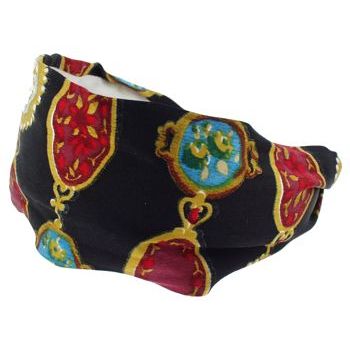 Frank & Kahn - Silk Charmeuse Scarf Headband - Black Medallion