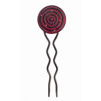 Fred & Lola - Bullseye Enamel Hairstick (1) Red & Brown