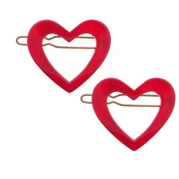 France Luxe - Small Cutout  Heart Barrettes - Red (2)