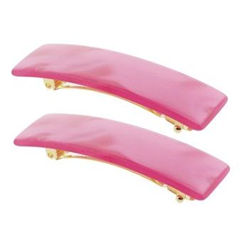 France Luxe - Small Rectangle Barrette - Nacro Bright Candy Pink (2)