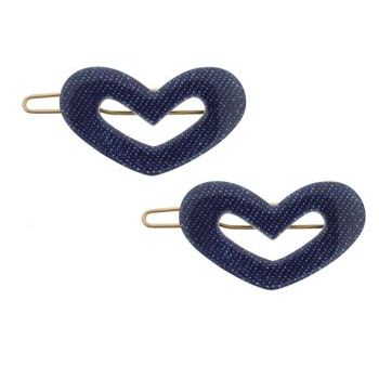 France Luxe - Mini Cutout Heart Barrettes - Denim (2)