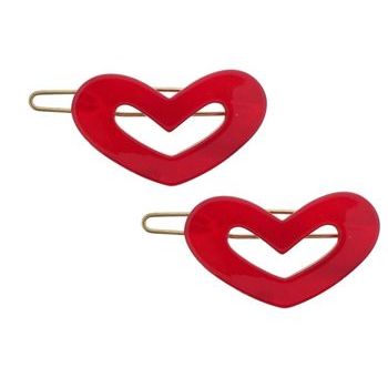 France Luxe - Mini Cutout Heart Barrettes - Red (2)