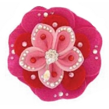 Tarina Tarantino - Kyoto Carnival - Fire Cracker - Swarovski Crystal and Felt Multi Layered Flowering Hairclip - Pink