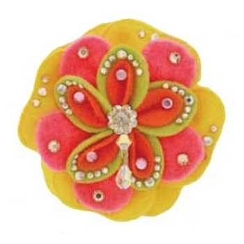 Tarina Tarantino - Kyoto Carnival - Fire Cracker - Swarovski Crystal and Felt Multi Layered Flowering Hairclip - Yellow