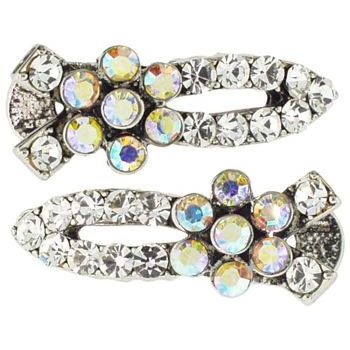 Karen Marie - Small Flower Alligator Clips - White Diamond (set of 2)